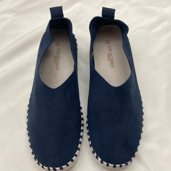 Ilse Jacobsen Hornbak navy slip open comfort shoes size 38/8 - Picture 2 of 4